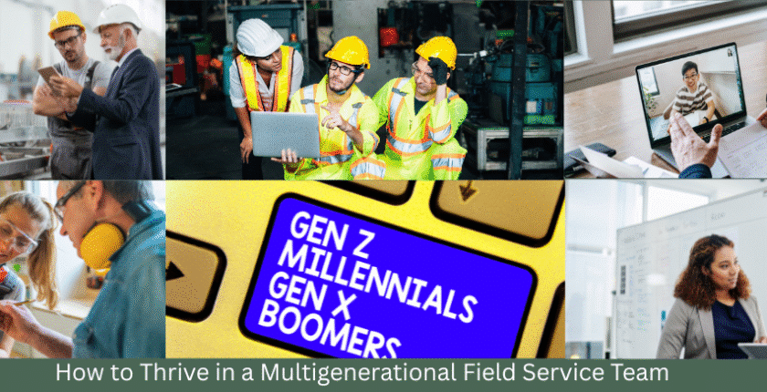 How to Thrive in a Multigenerational Field Service Team showing field engineers in different situations